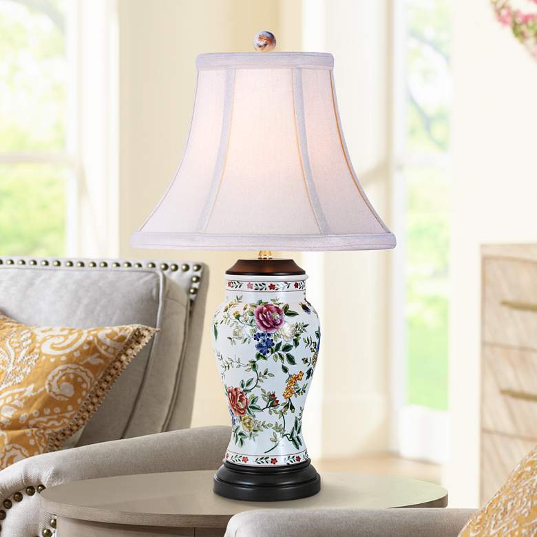 Image 1 Rose and Floral Vase Porcelain Table Lamp