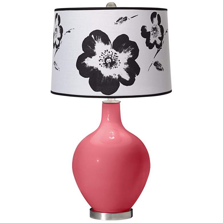 Image 1 Rose Black and White Flower Shade Ovo Table Lamp
