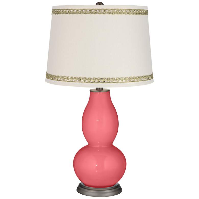 Image 1 Rose Double Gourd Table Lamp with Rhinestone Lace Trim