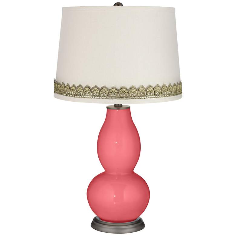 Image 1 Rose Double Gourd Table Lamp with Scallop Lace Trim