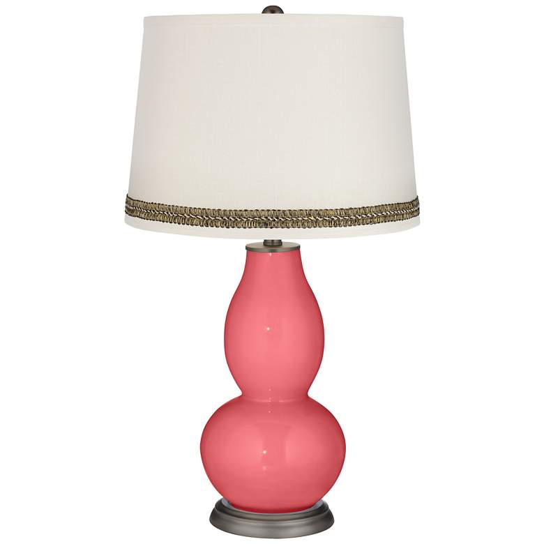 Image 1 Rose Double Gourd Table Lamp with Wave Braid Trim
