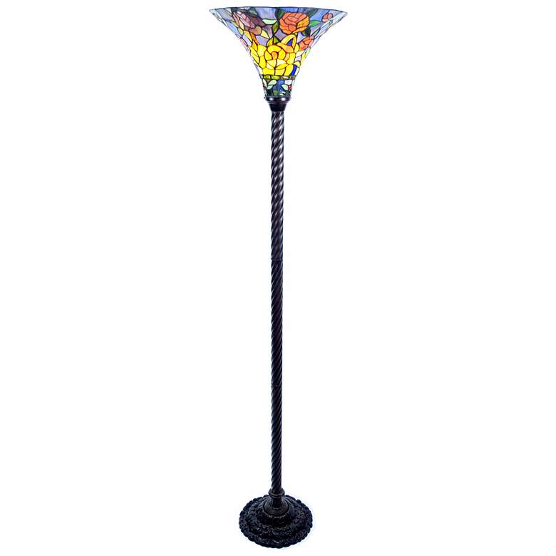 Image 1 Rose Garden Tiffany Style Torchiere Floor Lamp