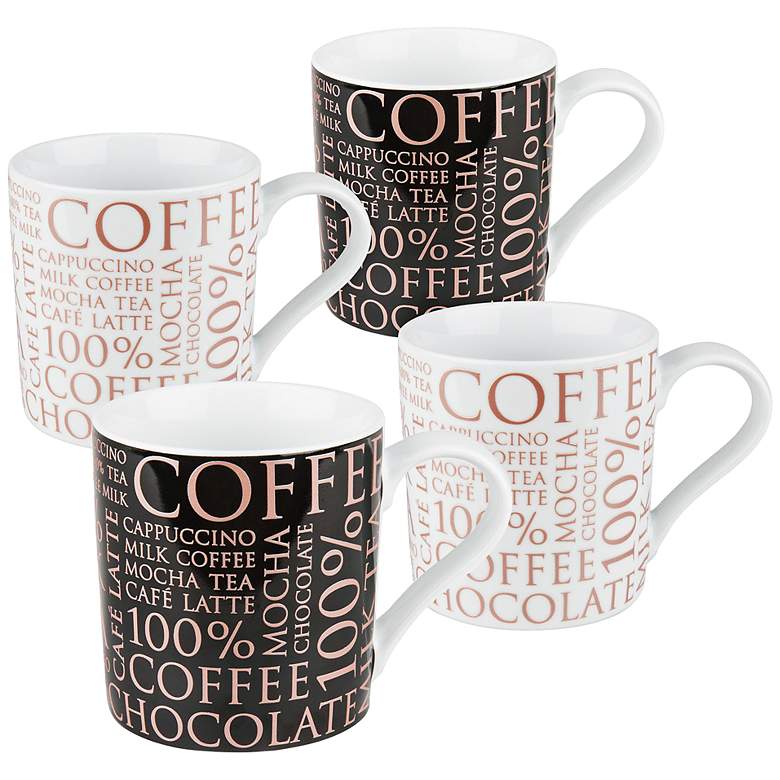 Image 1 Rose Gold 100 Percent Coffee 4-Piece Porcelain Mug Set