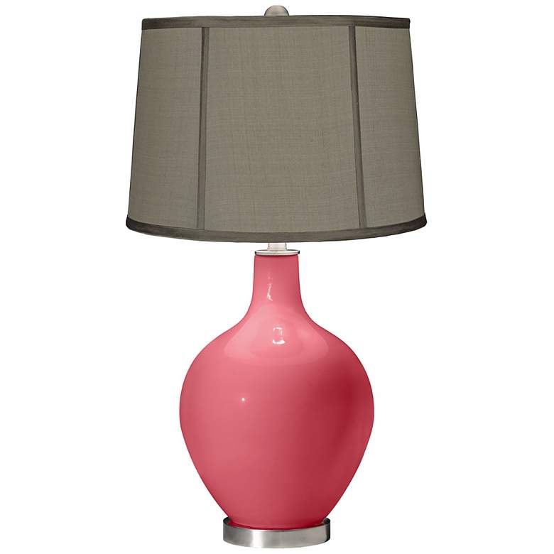 Image 1 Rose Gray Dupioni Silk Shade Ovo Table Lamp