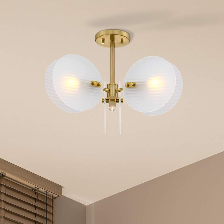 Image 1 Rose Marie 13 in. 2-Light Brushed Gold Mid-Century Modern Semi Flush Mount