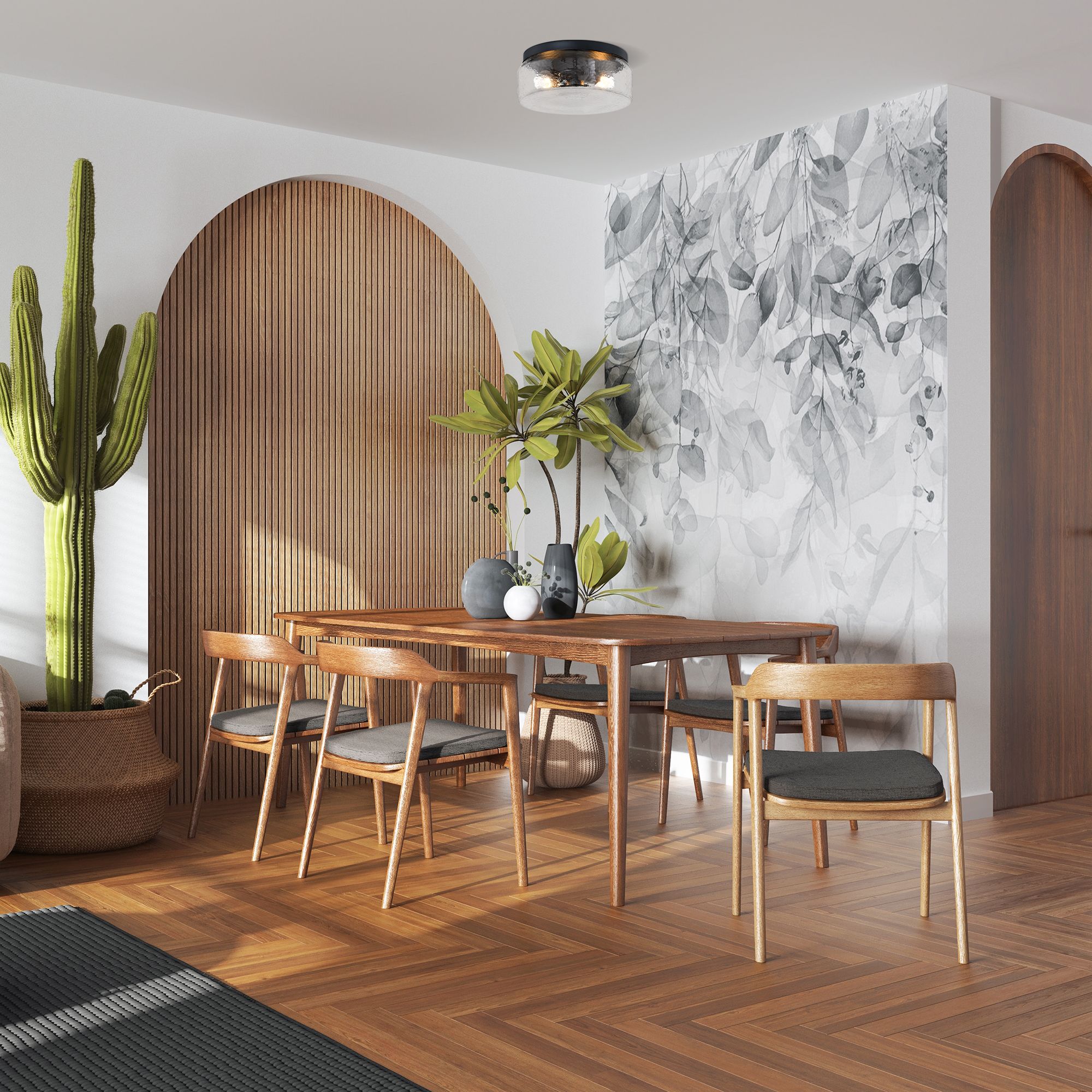 Rose Marie 13 in. 2-Light Matte Black Mid-Century Modern Semi Flush Mount