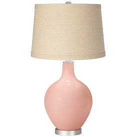 Image1 of Rose Pink Burlap Drum Shade Ovo Table Lamp