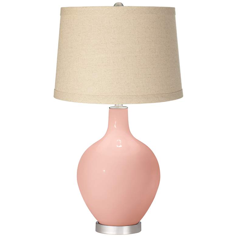 Image 1 Rose Pink Burlap Drum Shade Ovo Table Lamp