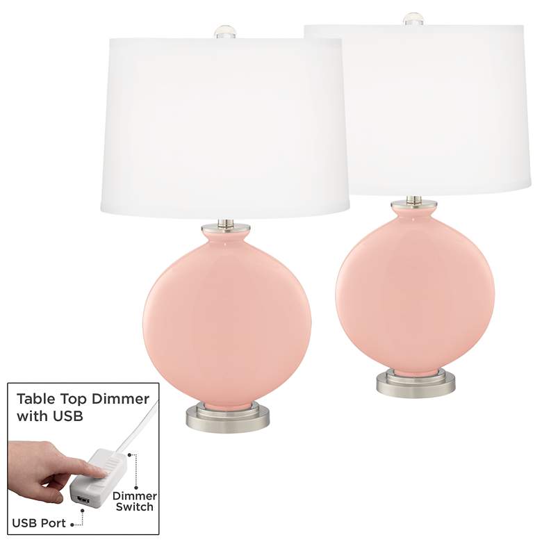 Image 1 Rose Pink Carrie Table Lamp Set of 2 with Dimmers