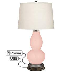Image1 of Rose Pink Double Gourd Table Lamp with USB Workstation Base