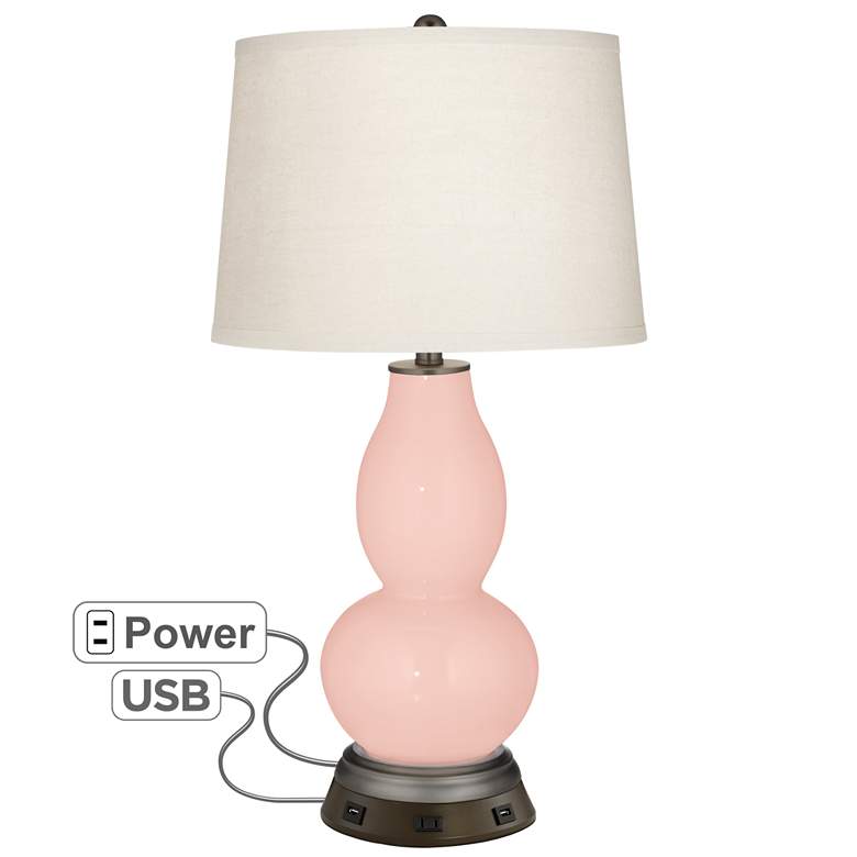 Image 1 Rose Pink Double Gourd Table Lamp with USB Workstation Base