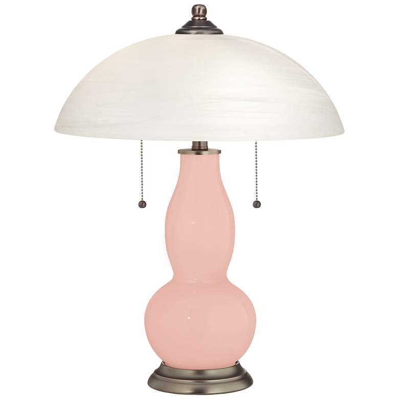 Rose Pink Gourd-Shaped Table Lamp with Alabaster Shade