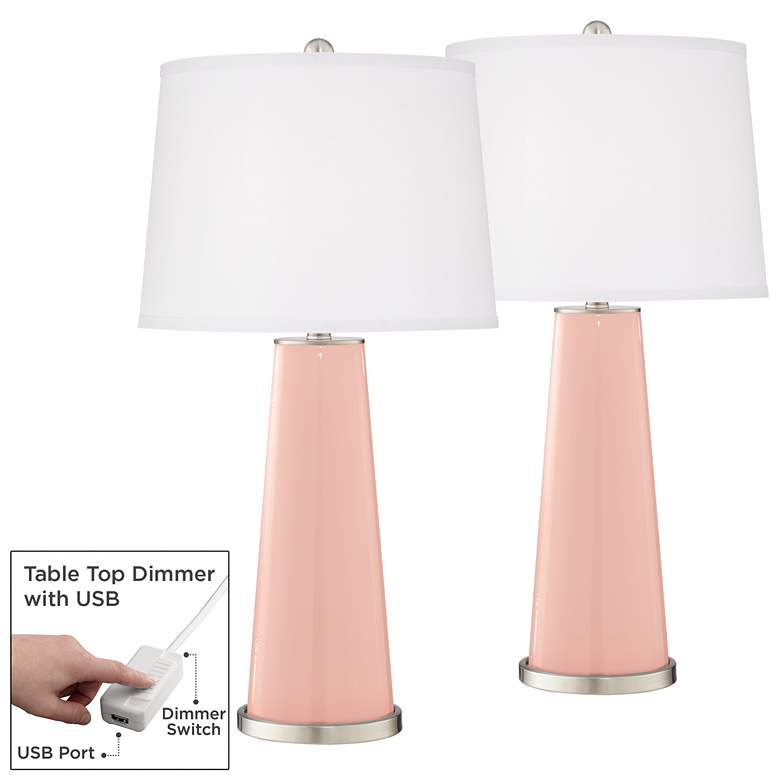 Image 1 Rose Pink Leo Table Lamp Set of 2 with Dimmers