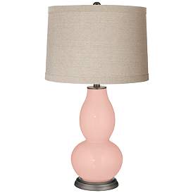Image1 of Rose Pink Linen Drum Shade Double Gourd Table Lamp