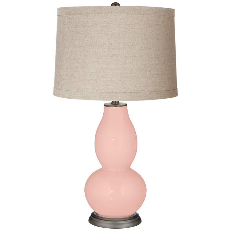 Image 1 Rose Pink Linen Drum Shade Double Gourd Table Lamp