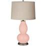 Rose Pink Linen Drum Shade Double Gourd Table Lamp