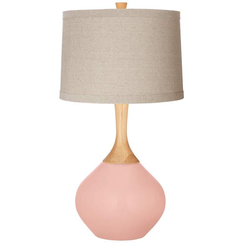 Image 1 Rose Pink Natural Linen Drum Shade Wexler Table Lamp