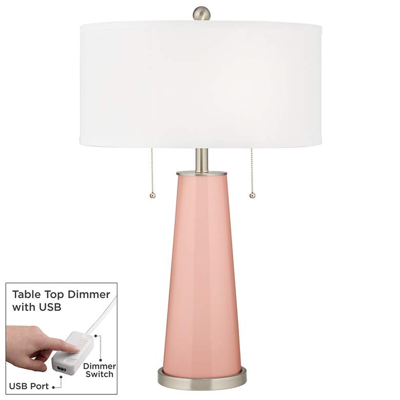 Image 1 Rose Pink Peggy Glass Table Lamp With Dimmer