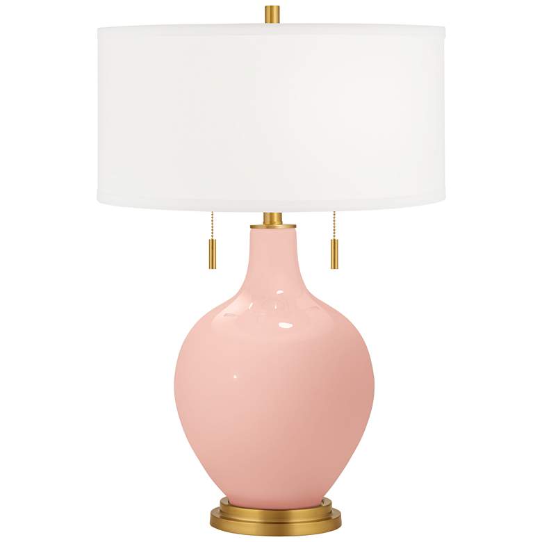 Image 2 Rose Pink Toby Brass Accents Table Lamp with Dimmer