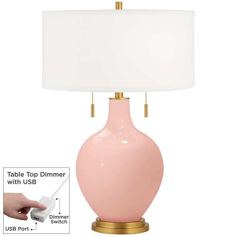 Image 1 Rose Pink Toby Brass Accents Table Lamp with Dimmer