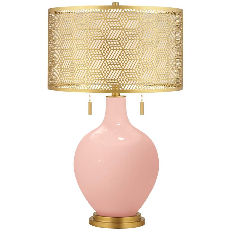 Image 1 Rose Pink Toby Brass Metal Shade Table Lamp