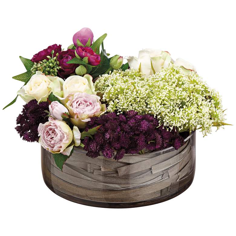 Image 1 Rose, Sedum and Queen Anne's Lace 9"H Faux Flowers in Vase