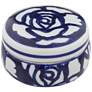 Rose White and Blue 4" Wide Round Decorative Box
