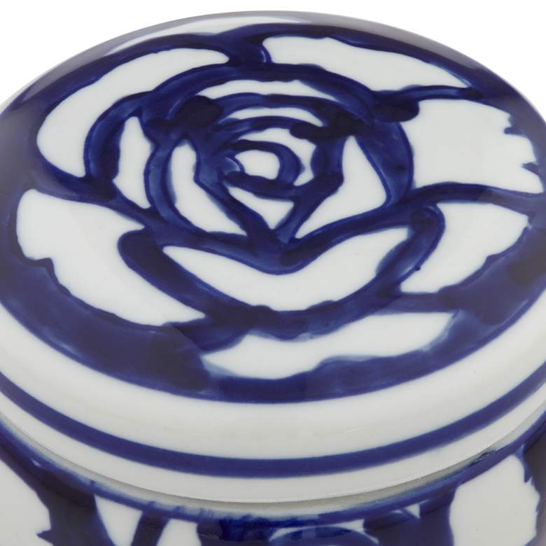 Image 2 Rose White and Blue 4" Wide Round Decorative Box more views