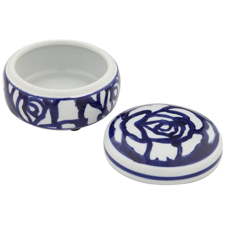 Image 4 Rose White and Blue 4" Wide Round Decorative Box more views