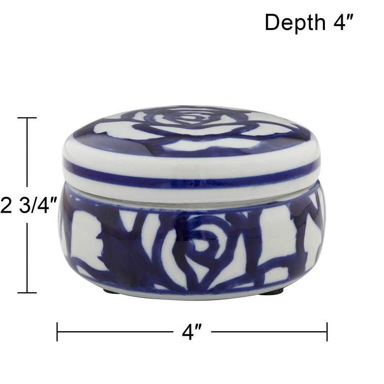Image 5 Rose White and Blue 4" Wide Round Decorative Box more views