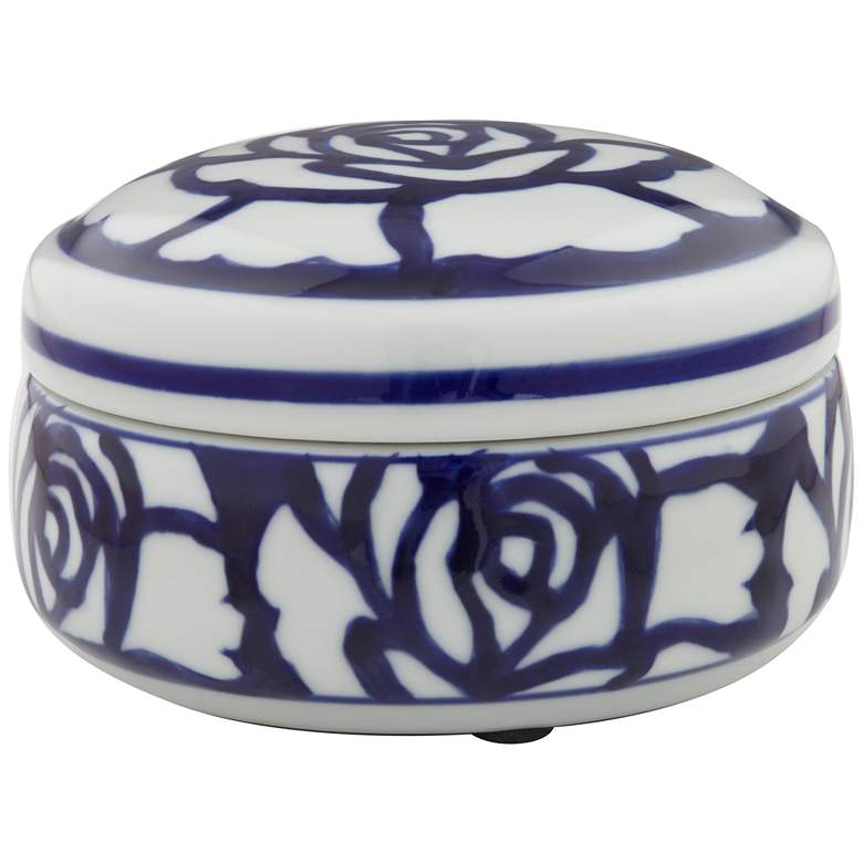 Image 3 Rose White and Blue 5 1/4 inch Wide Round Decorative Box more views