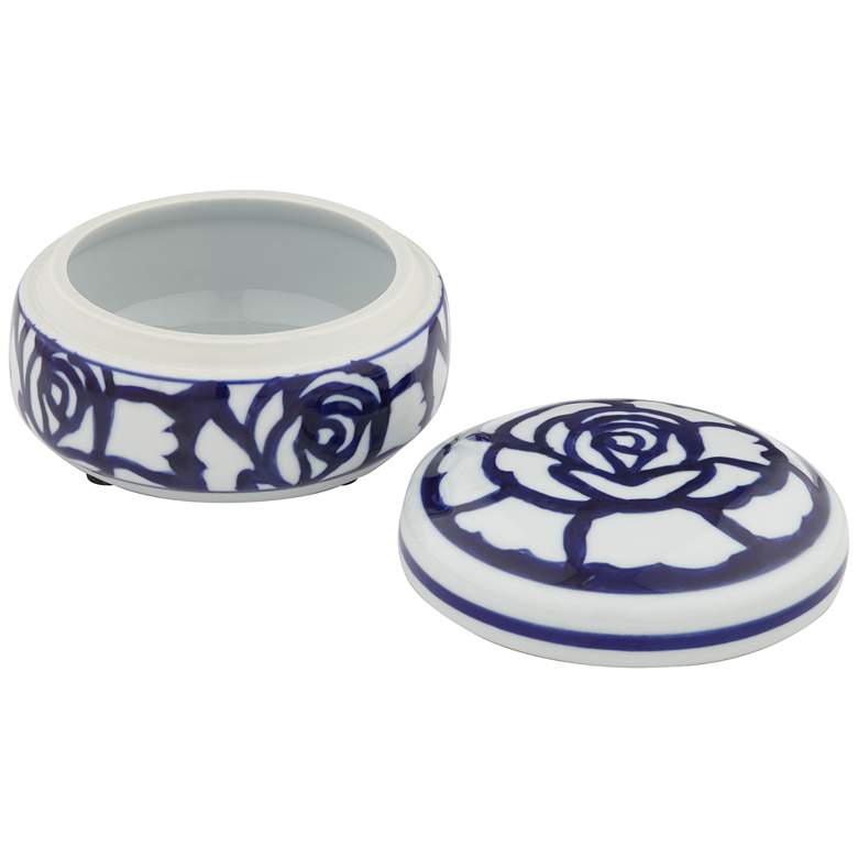 Image 4 Rose White and Blue 5 1/4 inch Wide Round Decorative Box more views