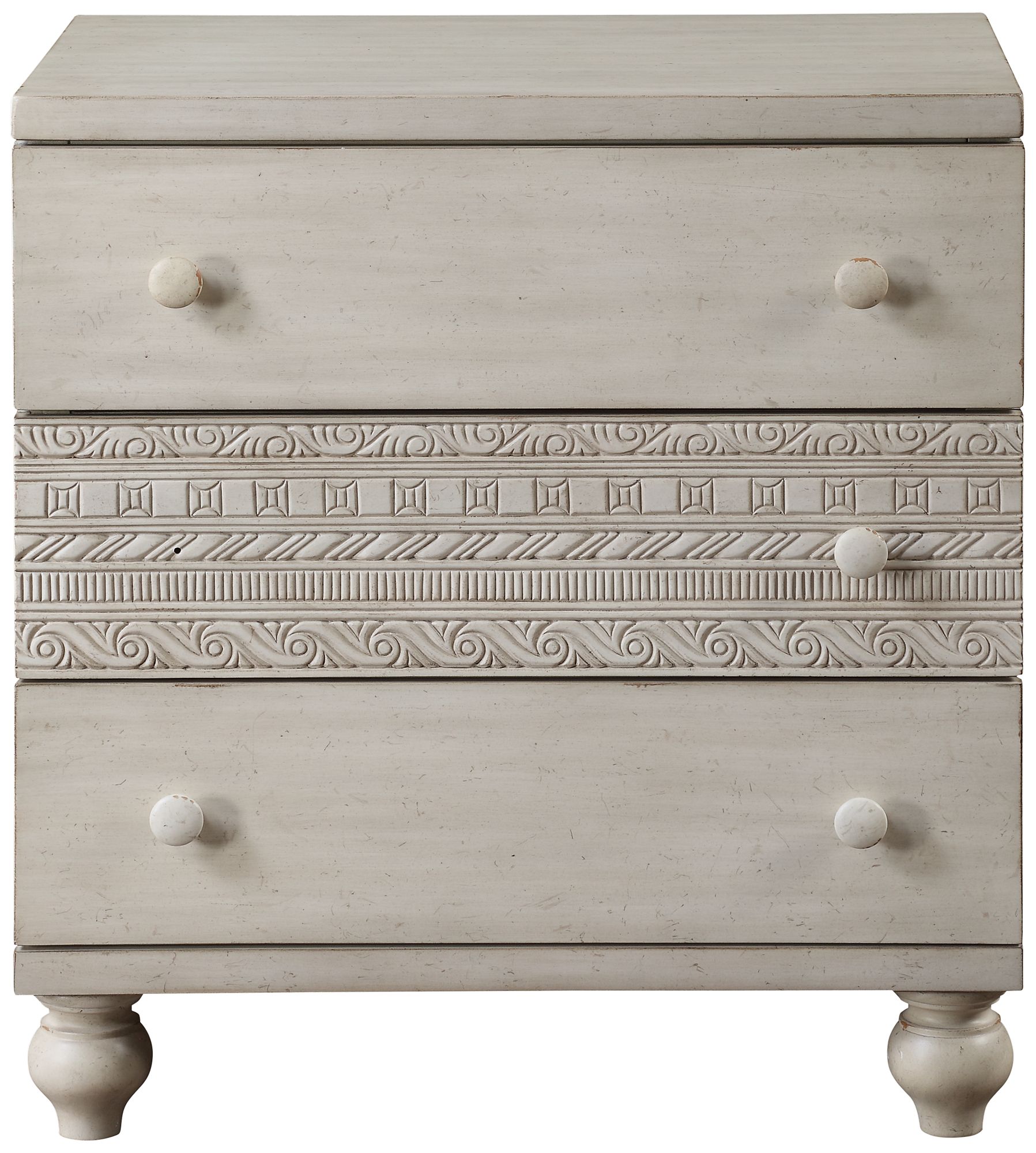 Roselyne 28" Wide Antique White Wood 3Drawer Nightstands Set of 2