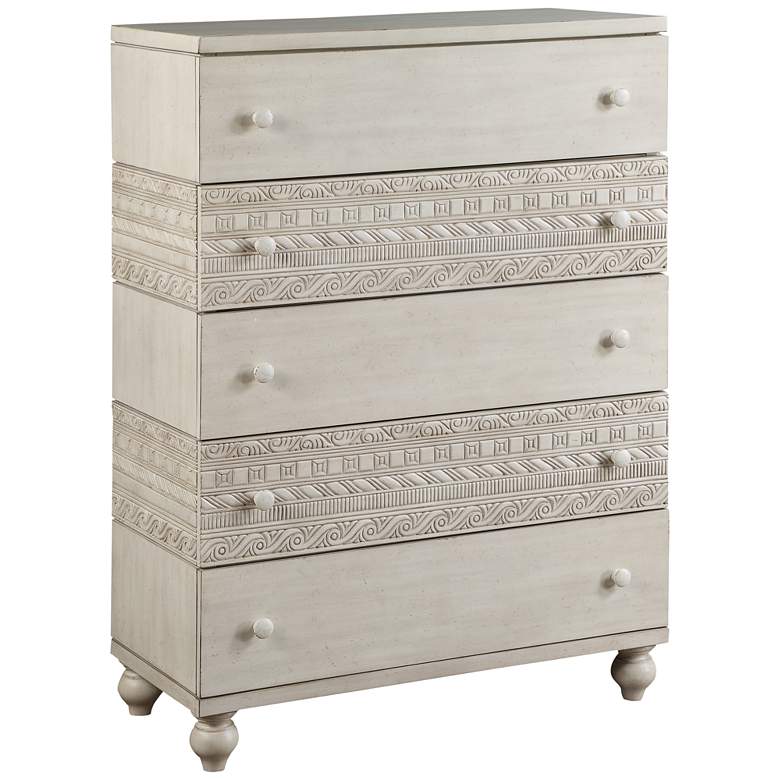 Image 1 Roselyne 38 inch Wide Antique White Wood 5-Drawer Accent Chest
