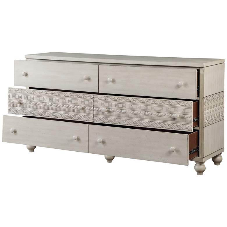 Roselyne 68&quot; Wide Antique White Wood 6-Drawer Dresser more views