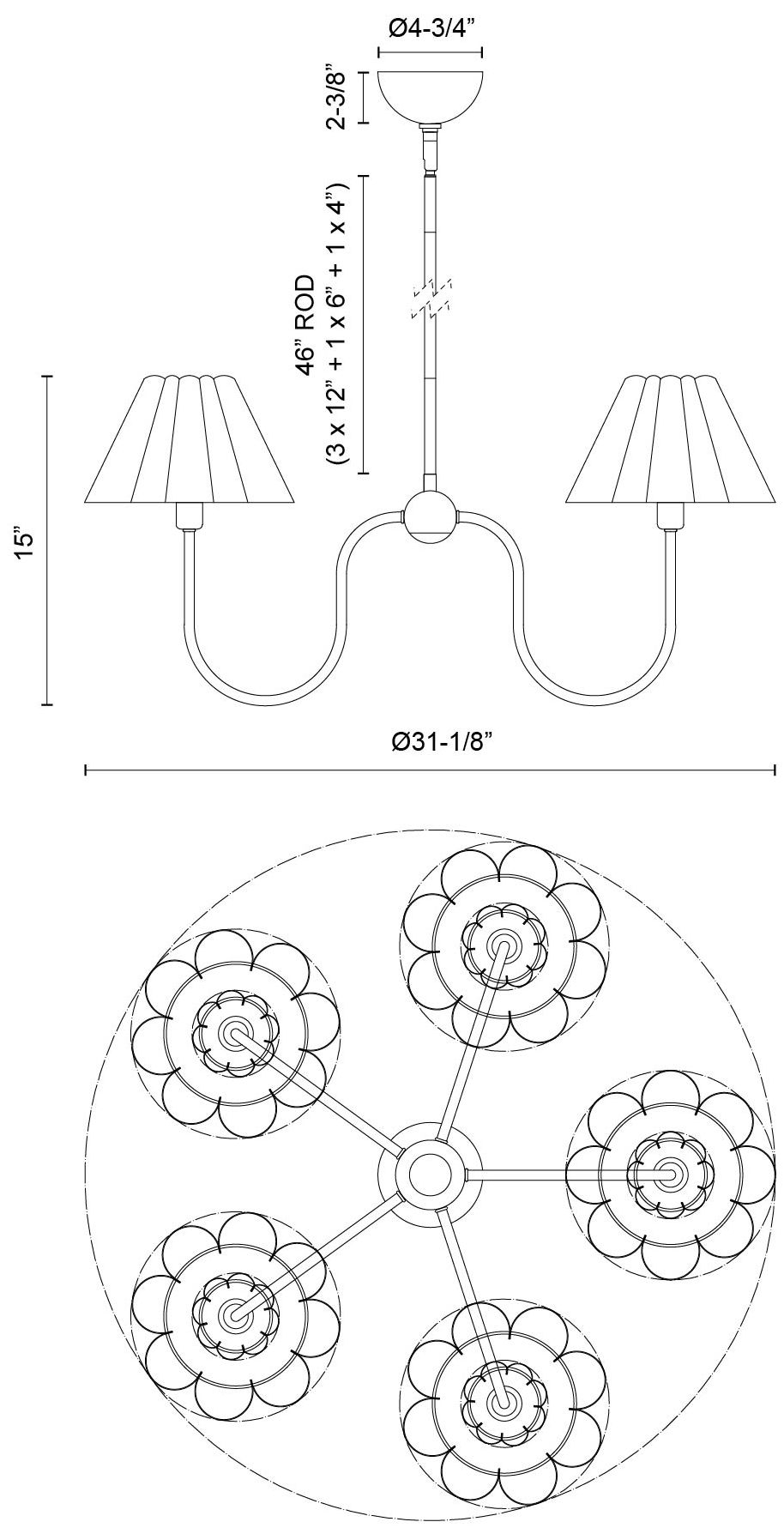 Image 6 Rosemary 31 1/4" Wide Matte Black 5-Light Chandelier more views