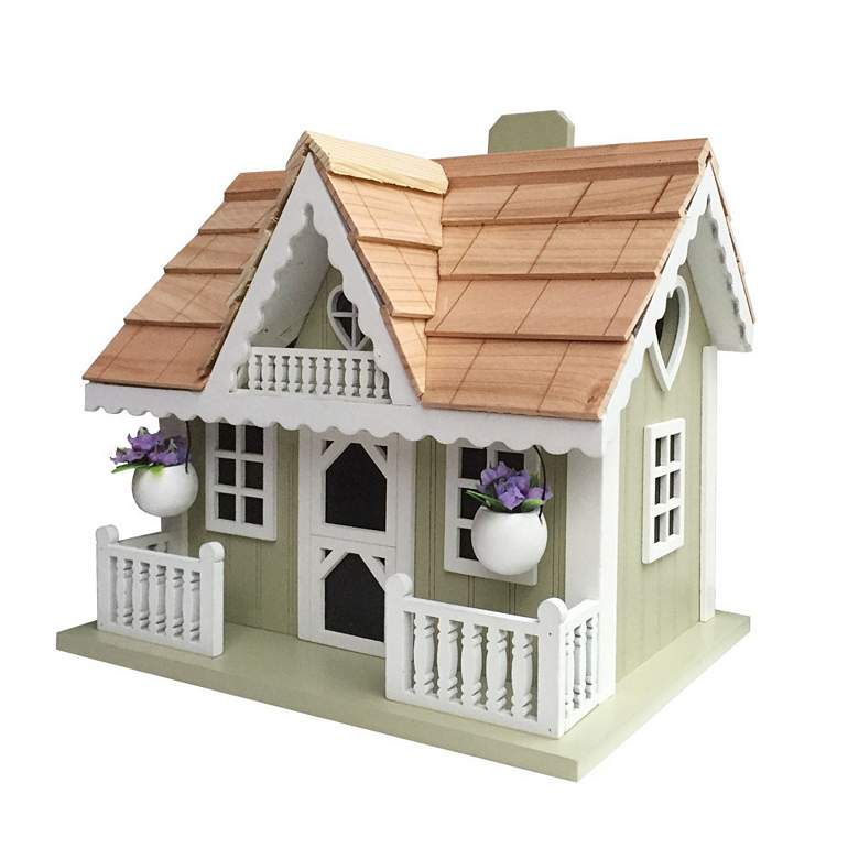 Image 1 Rosemary Cottage White and Green Wood Birdhouse