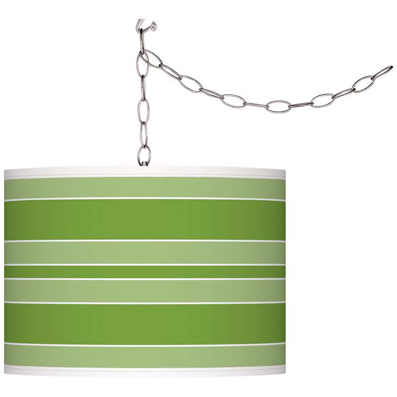Image 1 Rosemary Green Bold Stripe Giclee Glow Plug-In Swag Pendant