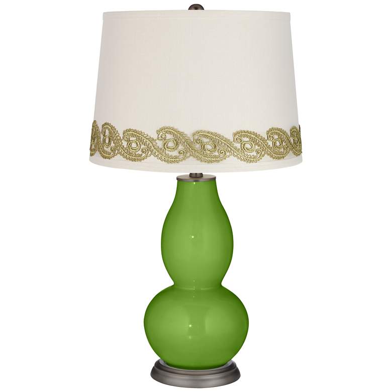 Image 1 Rosemary Green Double Gourd Table Lamp with Vine Lace Trim