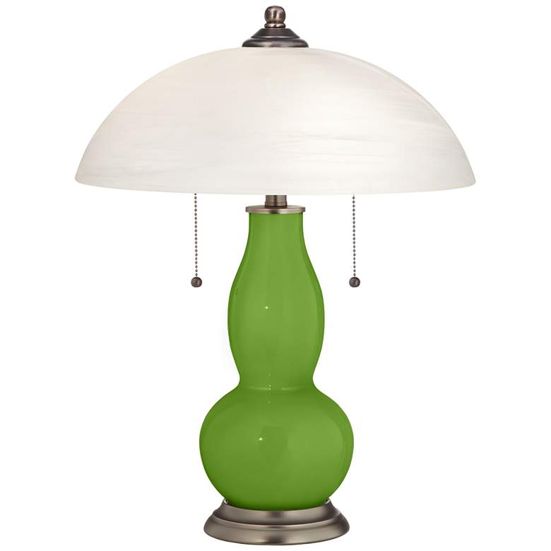 Image 1 Rosemary Green Gourd-Shaped Table Lamp with Alabaster Shade