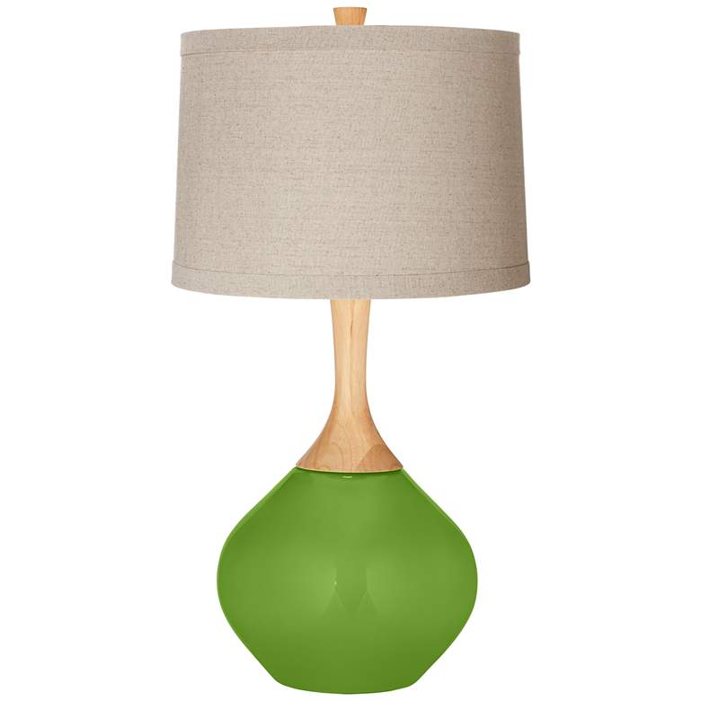 Image 1 Rosemary Green Natural Linen Drum Shade Wexler Table Lamp