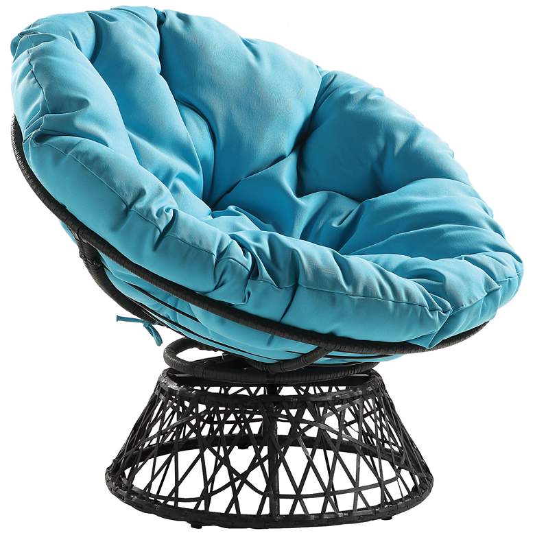 Image 1 Rosemond Blue Button-Tufted Adjustable Swivel Papasan Chair