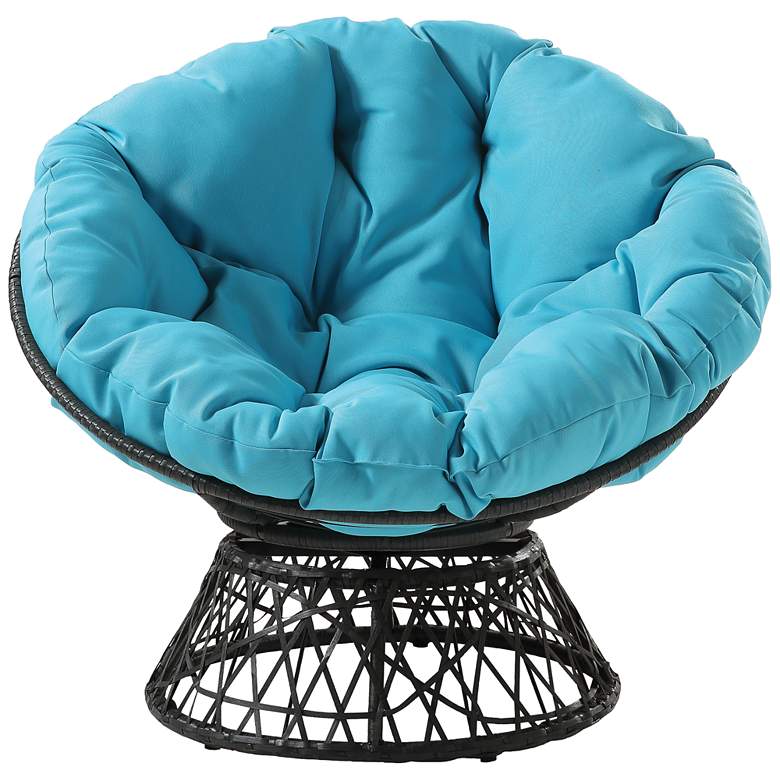 Image 2 Rosemond Blue Button-Tufted Adjustable Swivel Papasan Chair more views