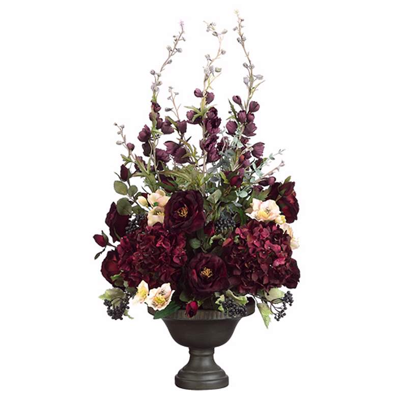 Image 1 Roses and Hydrangeas in Metal Urn Faux Flowers