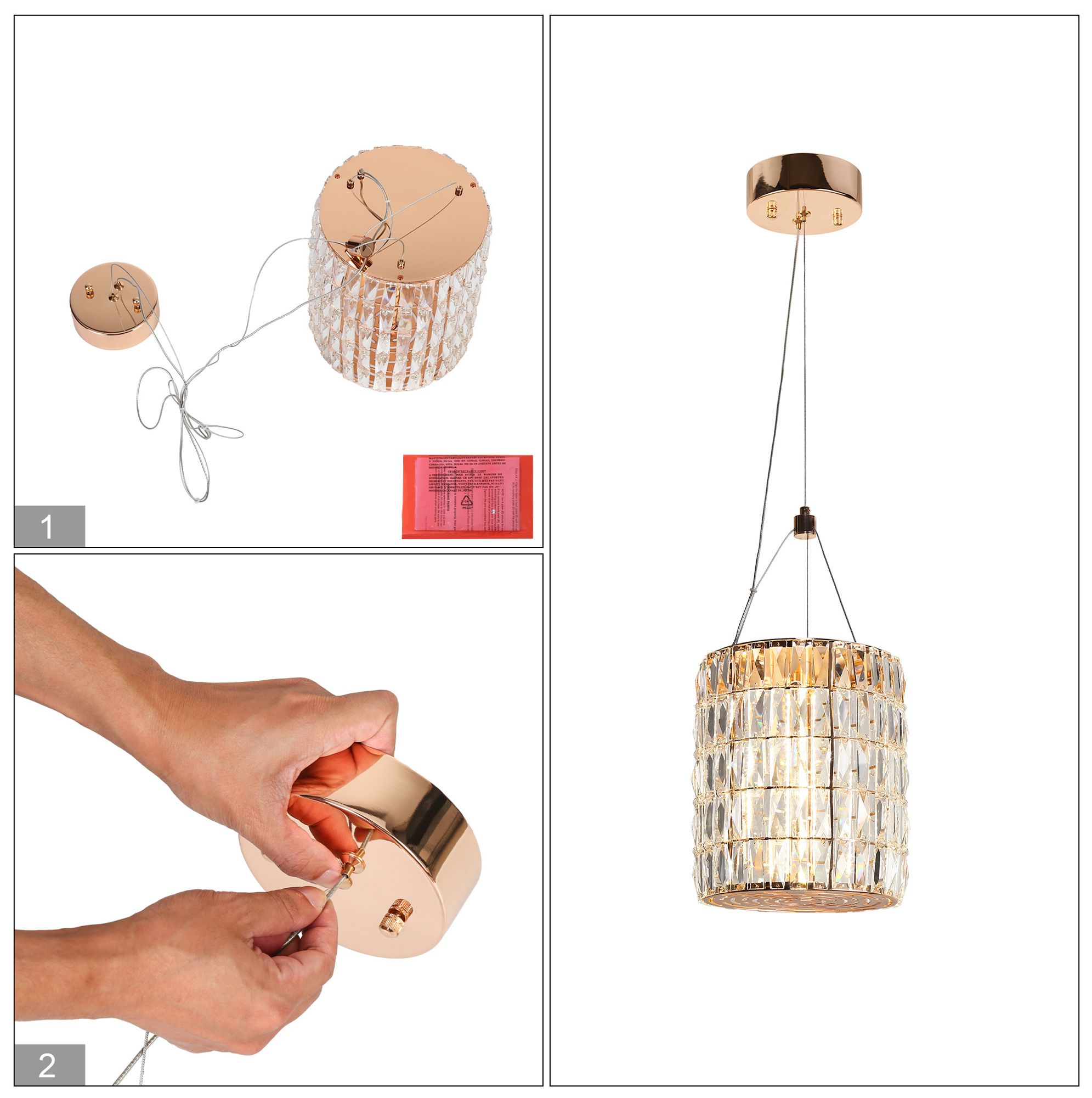 Image 6 Rosgloy 1-Light Gold Crystal LED Pendant Light more views