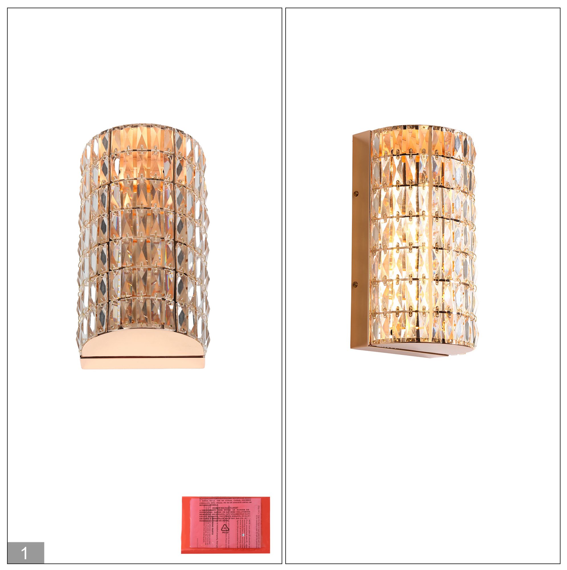 Rosgloy 1-Light Gold Crystal LED Wall Sconces