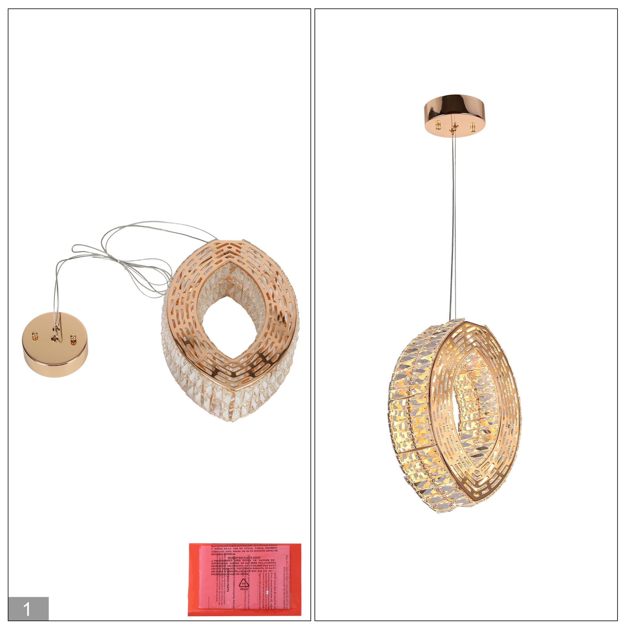 Rosgloy 1-Light Gold Crystal Mini LED Chandelier