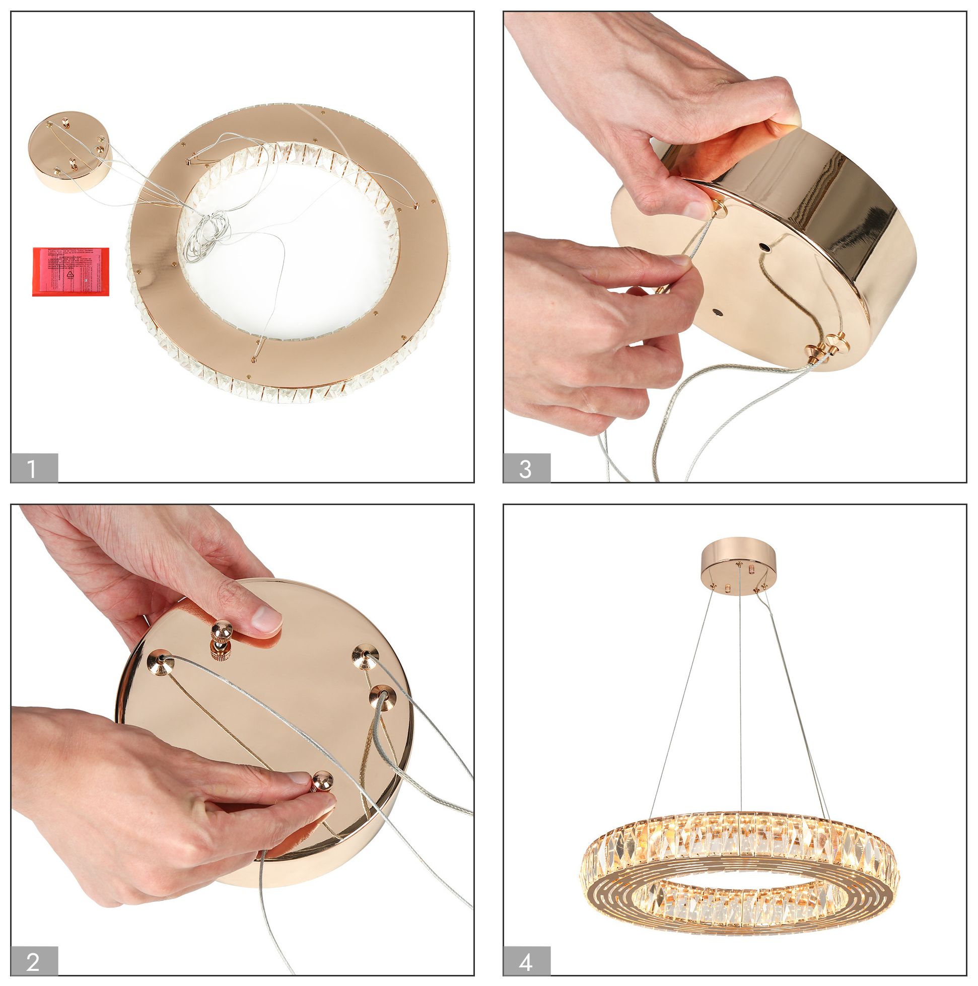 Rosgloy 1-Light Gold Ring Crystal LED Chandelier