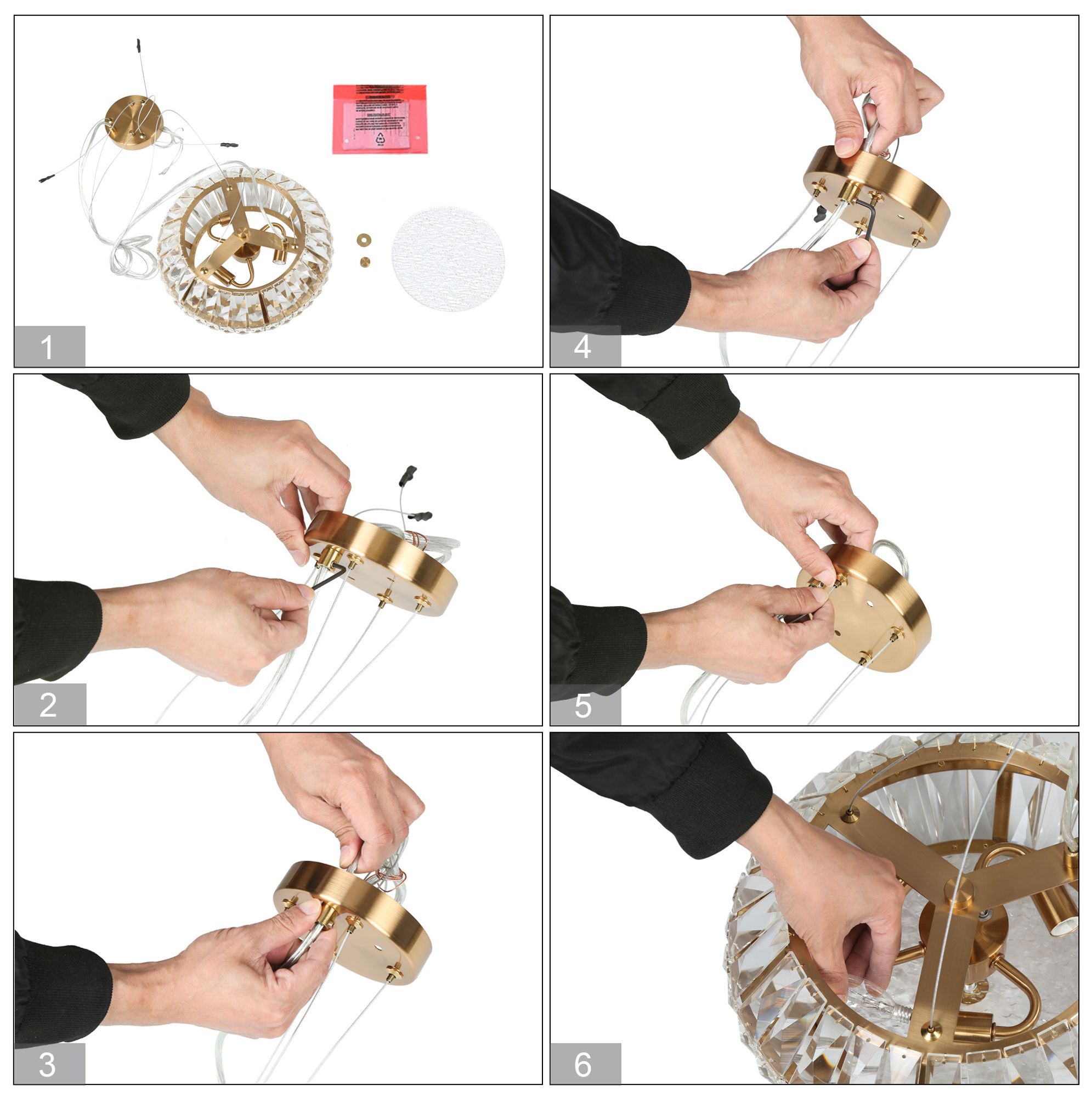 Image 6 Rosgloy 10-Light Gold Crystal Mini Drum Chandelier more views