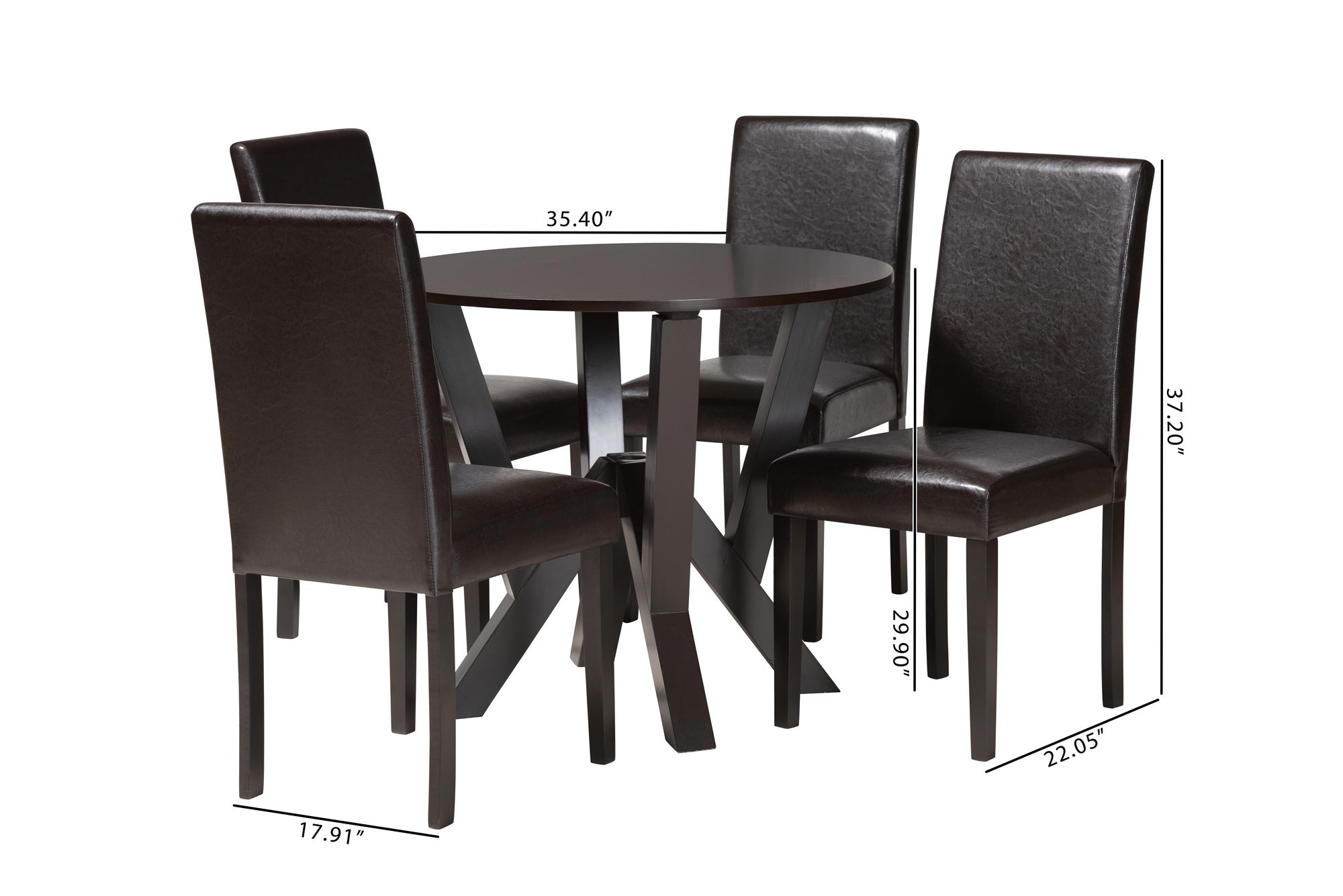 Rosi Espresso Brown Faux Leather and Wood 5-Piece Dining Set